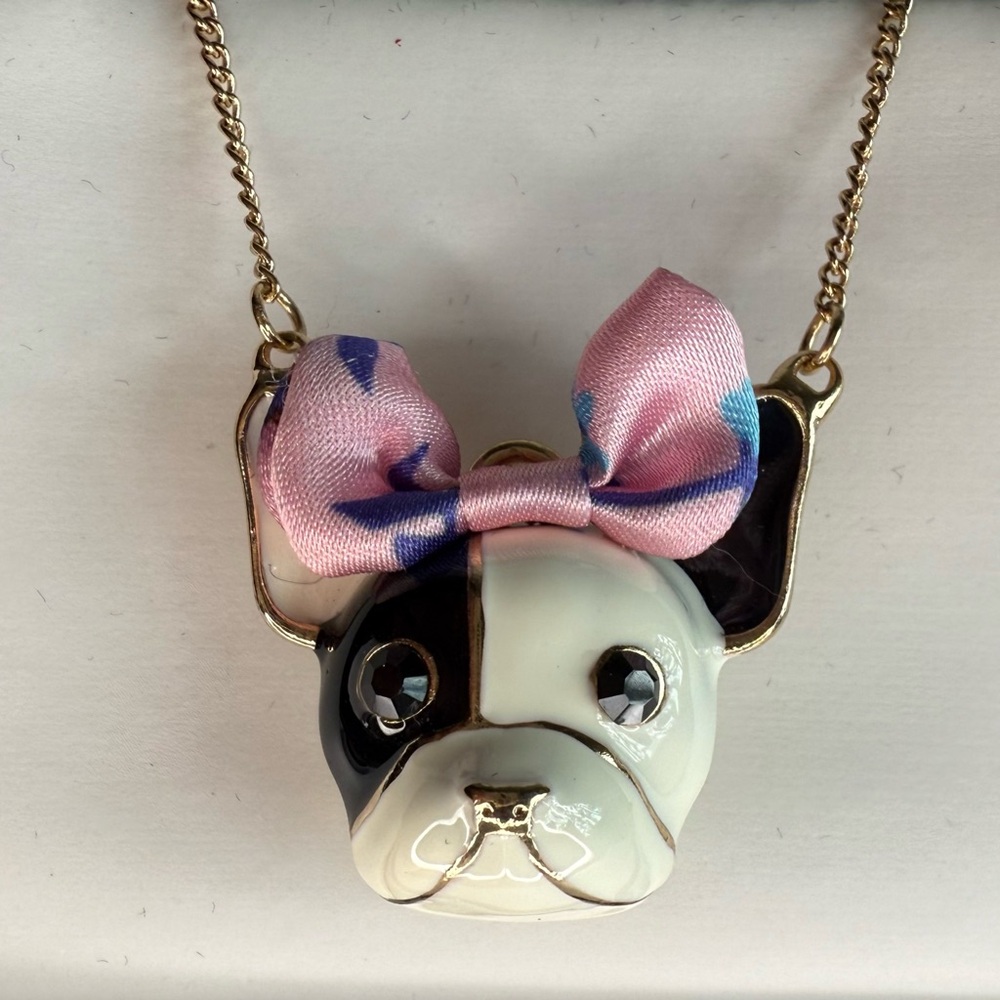NWT Betsey Johnson French Bulldog Enamel Necklace